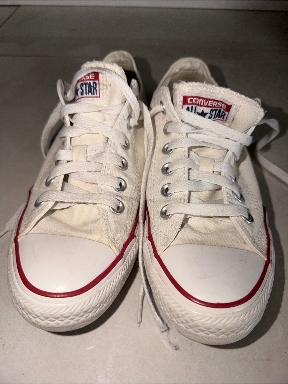 Converse Low Top Sneakers in White with Red Accent